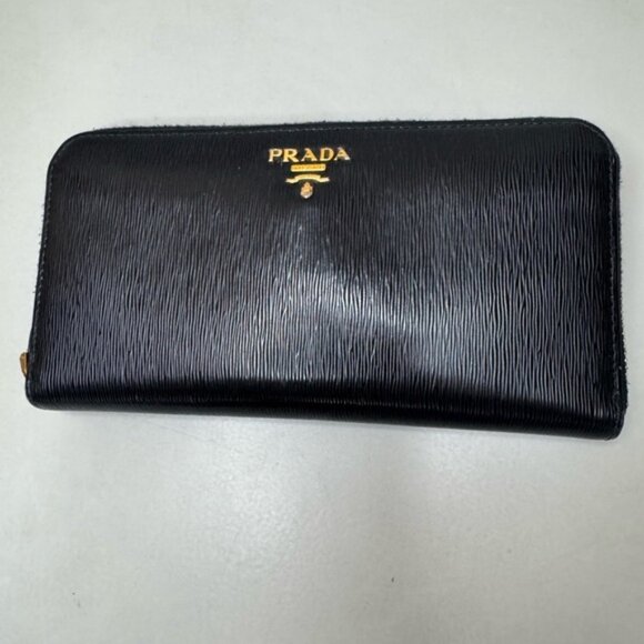 Authentic Prada Black Leather Continental Zip Wallet – Gold Hardware - Picture 2 of 11